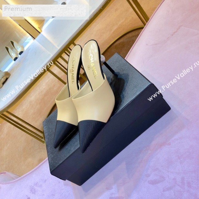 Chanel Leather Pointed Toe Pearl High-Heel Mules Beige 2019 (1054-9070310)