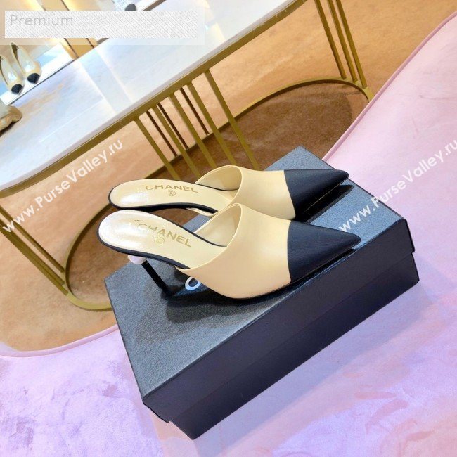Chanel Leather Pointed Toe Pearl High-Heel Mules Beige 2019 (1054-9070310)