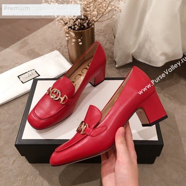 Gucci G Horsebit Zumi Leather Mid-heel Loafer Pump 575832 Red 2019 (HUANGZ-9070348)