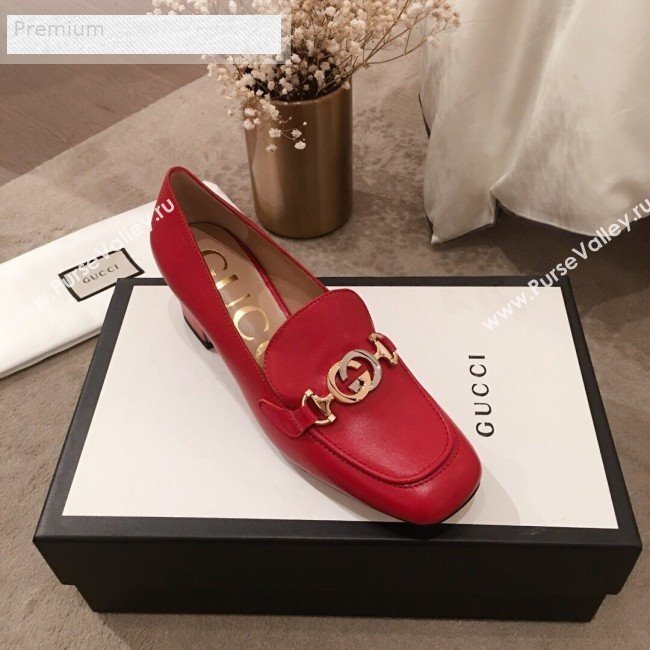 Gucci G Horsebit Zumi Leather Mid-heel Loafer Pump 575832 Red 2019 (HUANGZ-9070348)