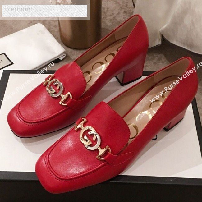 Gucci G Horsebit Zumi Leather Mid-heel Loafer Pump 575832 Red 2019 (HUANGZ-9070348)