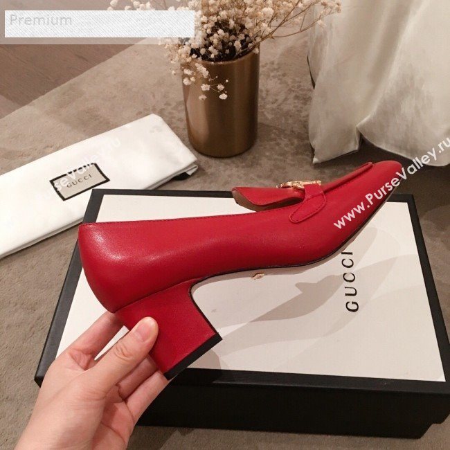Gucci G Horsebit Zumi Leather Mid-heel Loafer Pump 575832 Red 2019 (HUANGZ-9070348)