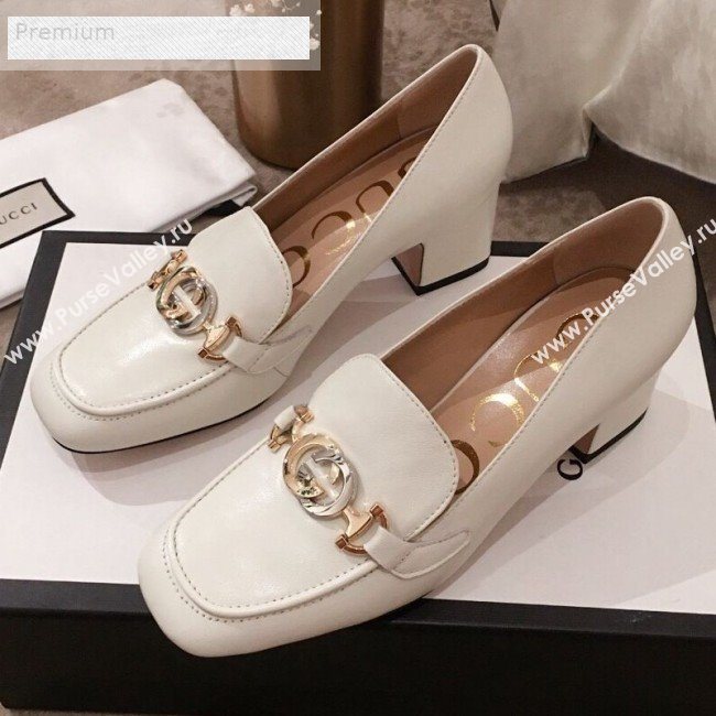 Gucci G Horsebit Zumi Leather Mid-heel Loafer Pump 575832 White 2019 (HUANGZ-9070346)