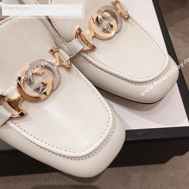 Gucci G Horsebit Zumi Leather Mid-heel Loafer Pump 575832 White 2019 (HUANGZ-9070346)