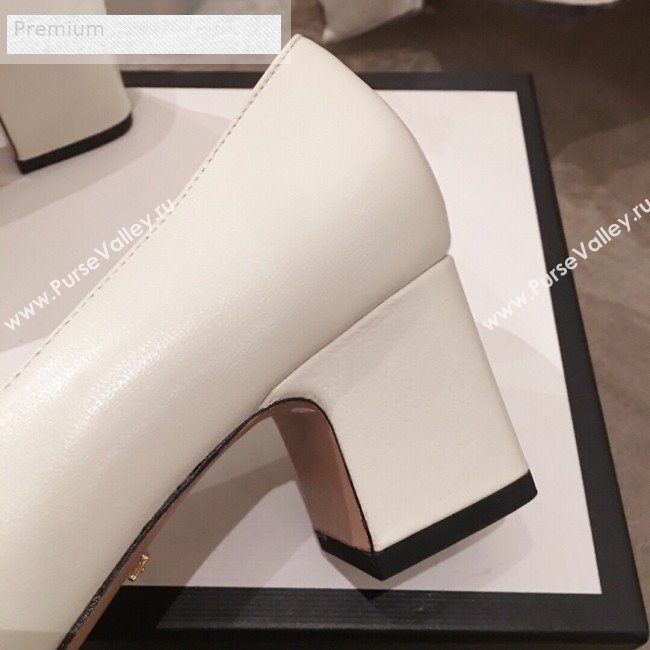 Gucci G Horsebit Zumi Leather Mid-heel Loafer Pump 575832 White 2019 (HUANGZ-9070346)