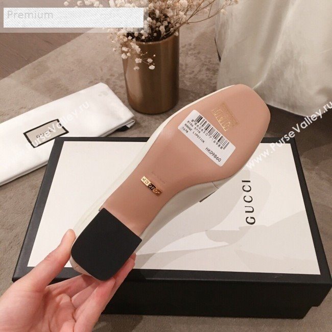 Gucci G Horsebit Zumi Leather Mid-heel Loafer Pump 575832 White 2019 (HUANGZ-9070346)