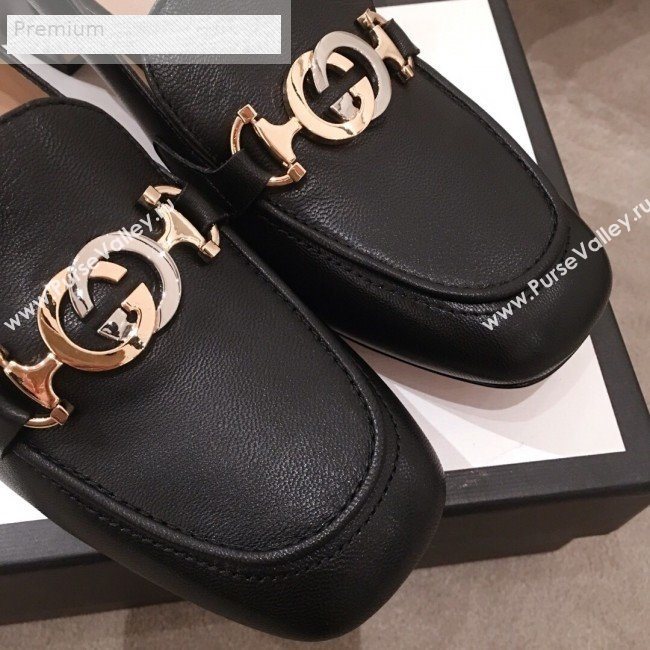 Gucci G Horsebit Zumi Leather Mid-heel Loafer Pump 575832 Black 2019 (HUANGZ-9070347)