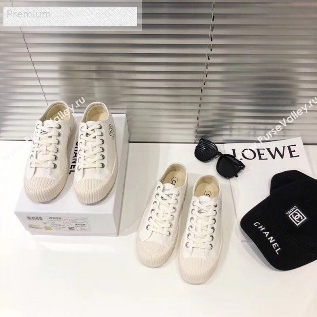 Chanel Wave Sole Canvas Sneakers White 2019 (1028-9070403)