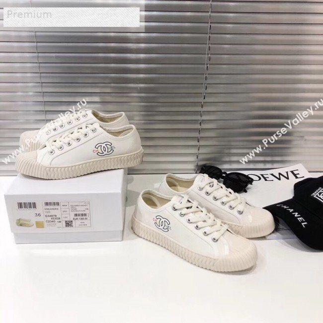 Chanel Wave Sole Canvas Sneakers White 2019 (1028-9070403)