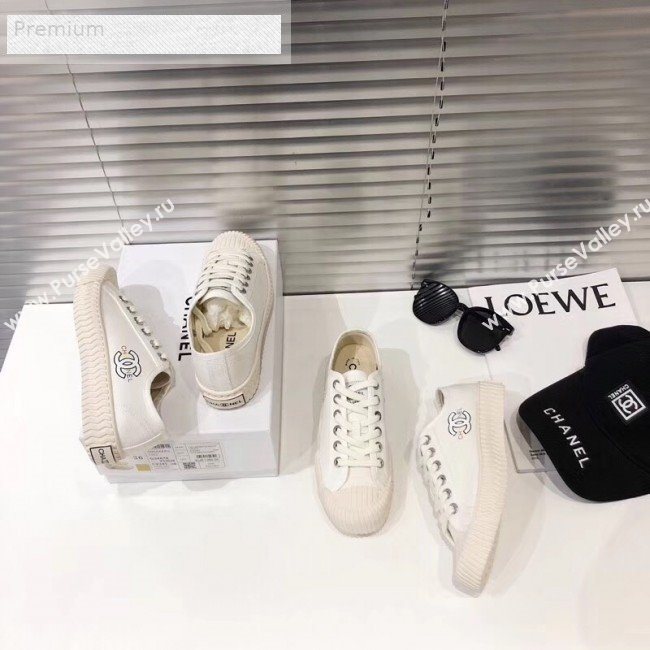 Chanel Wave Sole Canvas Sneakers White 2019 (1028-9070403)