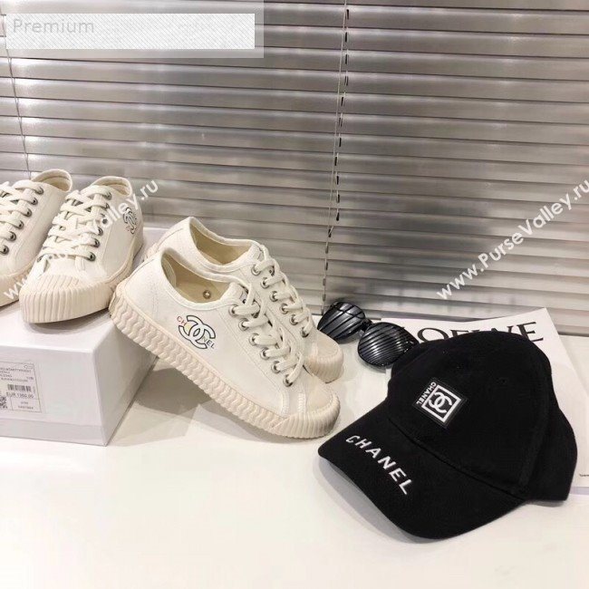 Chanel Wave Sole Canvas Sneakers White 2019 (1028-9070403)