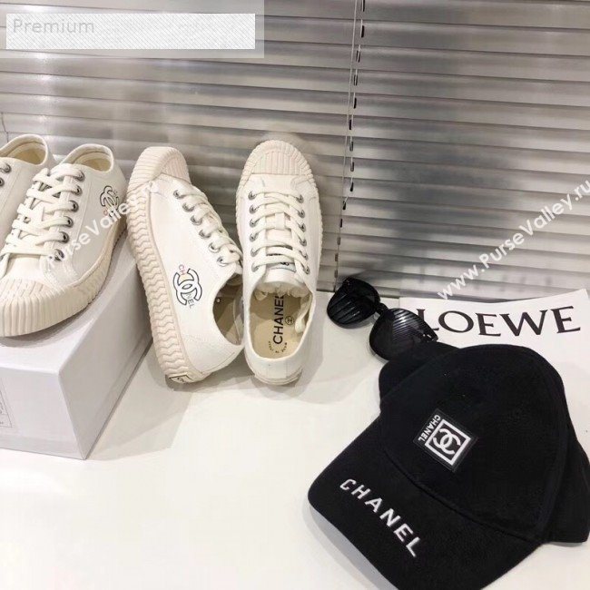 Chanel Wave Sole Canvas Sneakers White 2019 (1028-9070403)