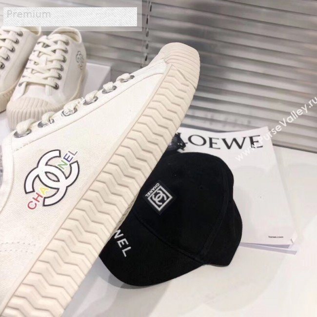 Chanel Wave Sole Canvas Sneakers White 2019 (1028-9070403)