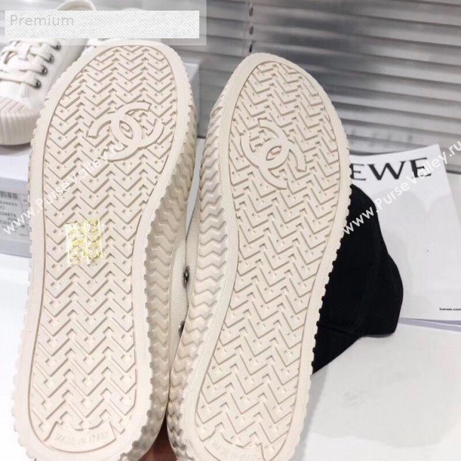 Chanel Wave Sole Canvas Sneakers White 2019 (1028-9070403)
