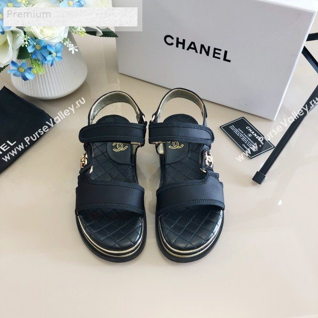 Chanel CC Buckle Side Silk Flat Sandals Black 2019 (DLY-9070424)