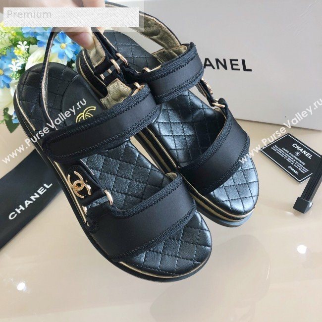 Chanel CC Buckle Side Silk Flat Sandals Black 2019 (DLY-9070424)