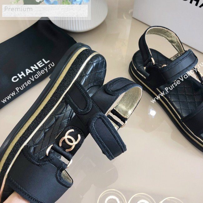 Chanel CC Buckle Side Silk Flat Sandals Black 2019 (DLY-9070424)