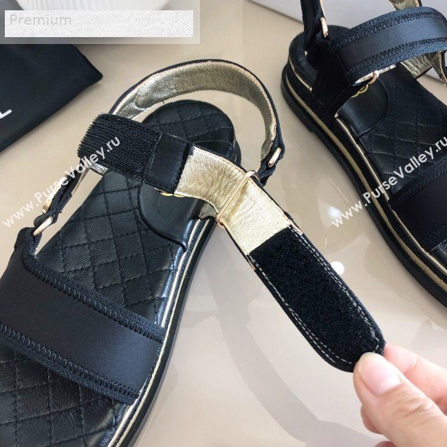 Chanel CC Buckle Side Silk Flat Sandals Black 2019 (DLY-9070424)