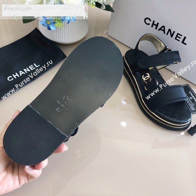 Chanel CC Buckle Side Silk Flat Sandals Black 2019 (DLY-9070424)