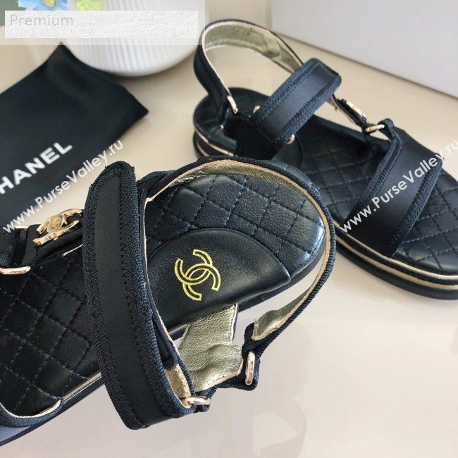 Chanel CC Buckle Side Silk Flat Sandals Black 2019 (DLY-9070424)
