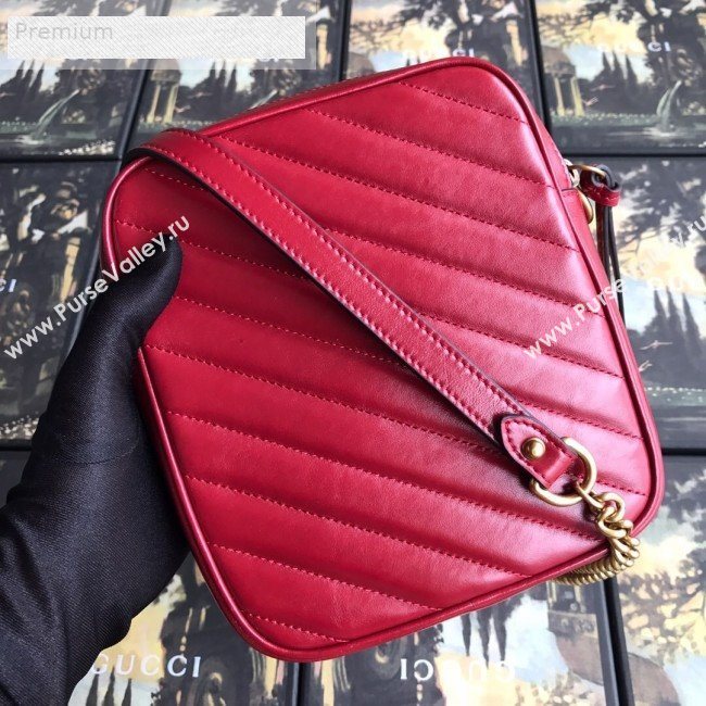 Gucci GG Diagonal Marmont Leather Mini Shoulder Bag 550153 Red 2019 (BLWX-9070224)