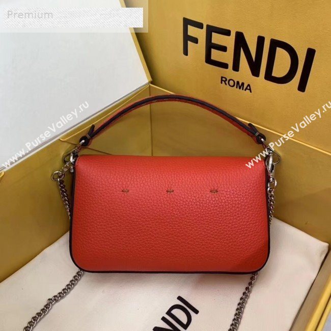 Fendi Litchi Grained Calfskin Mini Baguette Flap Shoulder Bag Orange Red 2019 (AFEI-9070232)