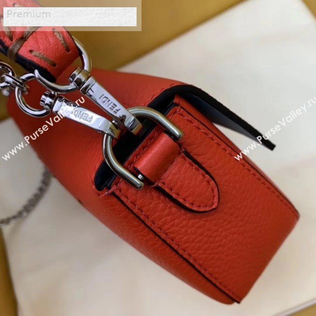 Fendi Litchi Grained Calfskin Mini Baguette Flap Shoulder Bag Orange Red 2019 (AFEI-9070232)