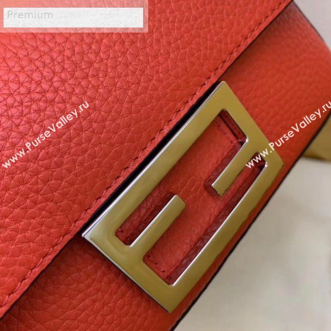 Fendi Litchi Grained Calfskin Mini Baguette Flap Shoulder Bag Orange Red 2019 (AFEI-9070232)