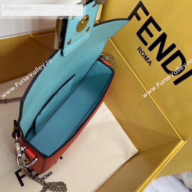 Fendi Litchi Grained Calfskin Mini Baguette Flap Shoulder Bag Orange Red 2019 (AFEI-9070232)