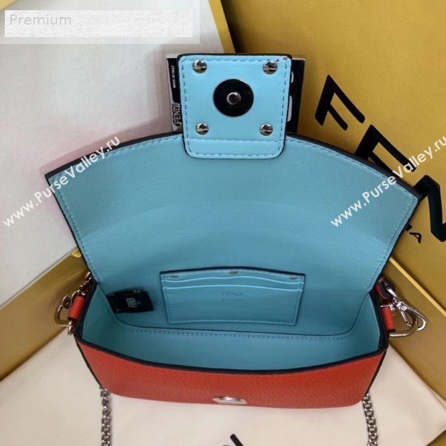 Fendi Litchi Grained Calfskin Mini Baguette Flap Shoulder Bag Orange Red 2019 (AFEI-9070232)