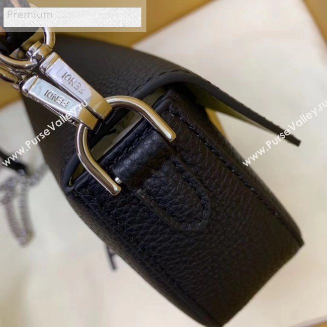 Fendi Litchi Grained Calfskin Mini Baguette Flap Shoulder Bag Black 2019 (AFEI-9070233)