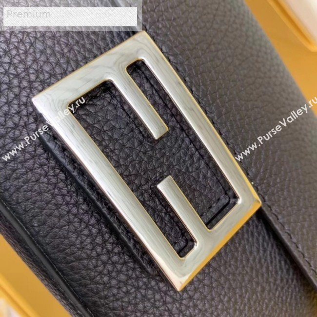 Fendi Litchi Grained Calfskin Mini Baguette Flap Shoulder Bag Black 2019 (AFEI-9070233)