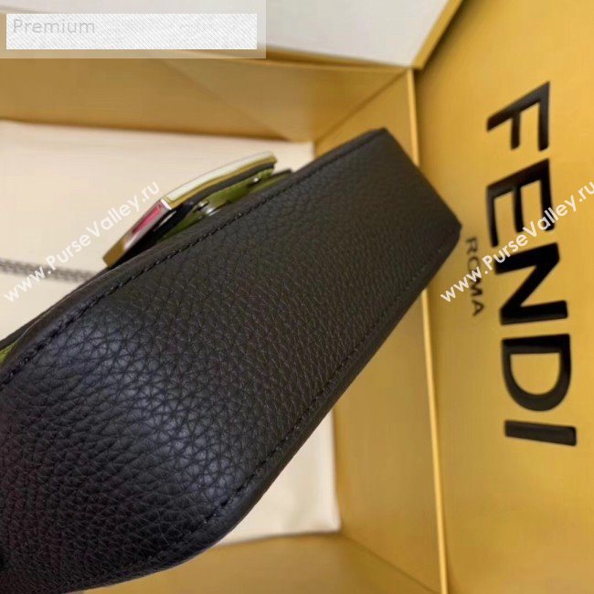 Fendi Litchi Grained Calfskin Mini Baguette Flap Shoulder Bag Black 2019 (AFEI-9070233)