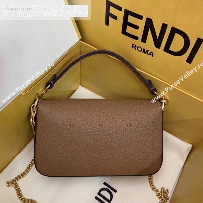 Fendi Litchi Grained Calfskin Mini Baguette Flap Shoulder Bag Brown 2019 (AFEI-9070235)