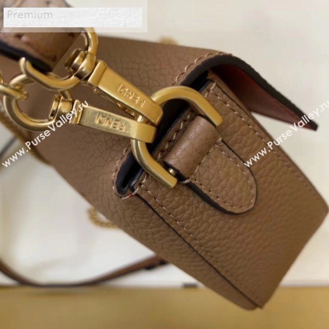 Fendi Litchi Grained Calfskin Mini Baguette Flap Shoulder Bag Brown 2019 (AFEI-9070235)