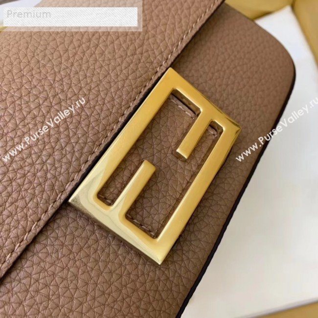 Fendi Litchi Grained Calfskin Mini Baguette Flap Shoulder Bag Brown 2019 (AFEI-9070235)