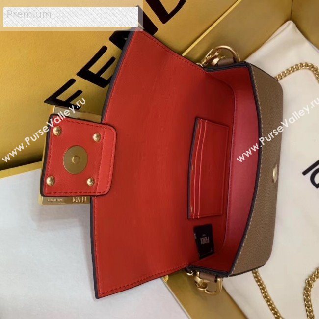 Fendi Litchi Grained Calfskin Mini Baguette Flap Shoulder Bag Brown 2019 (AFEI-9070235)