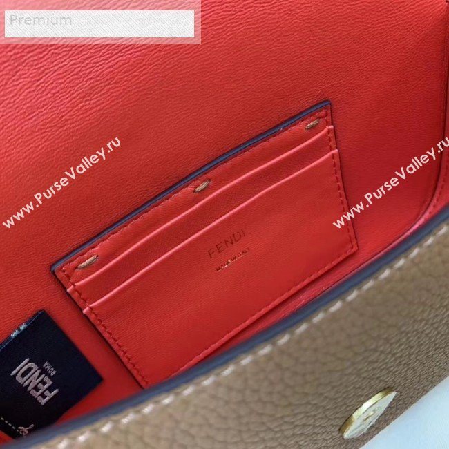 Fendi Litchi Grained Calfskin Mini Baguette Flap Shoulder Bag Brown 2019 (AFEI-9070235)