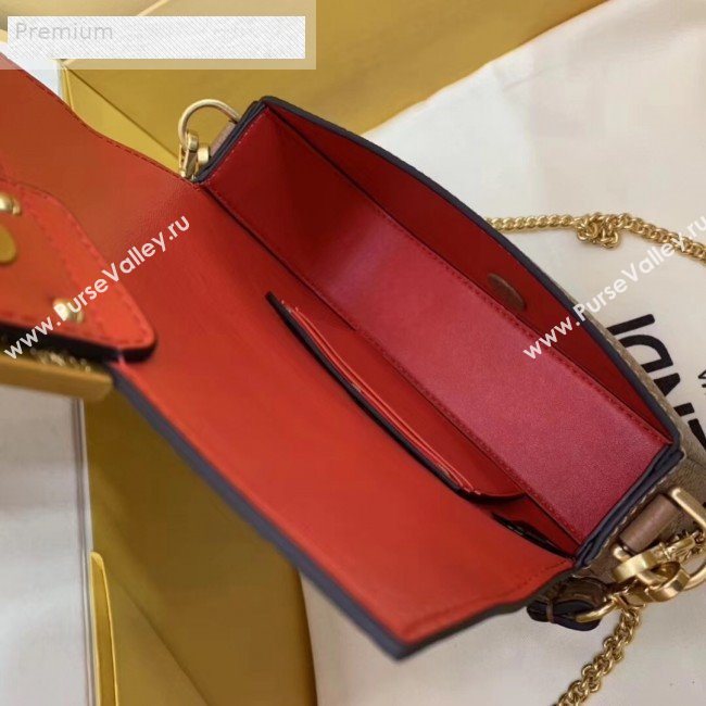 Fendi Litchi Grained Calfskin Mini Baguette Flap Shoulder Bag Brown 2019 (AFEI-9070235)