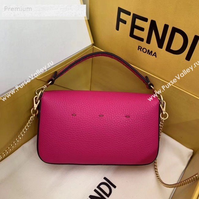 Fendi Litchi Grained Calfskin Mini Baguette Flap Shoulder Bag Hot Pink 2019 (AFEI-9070236)