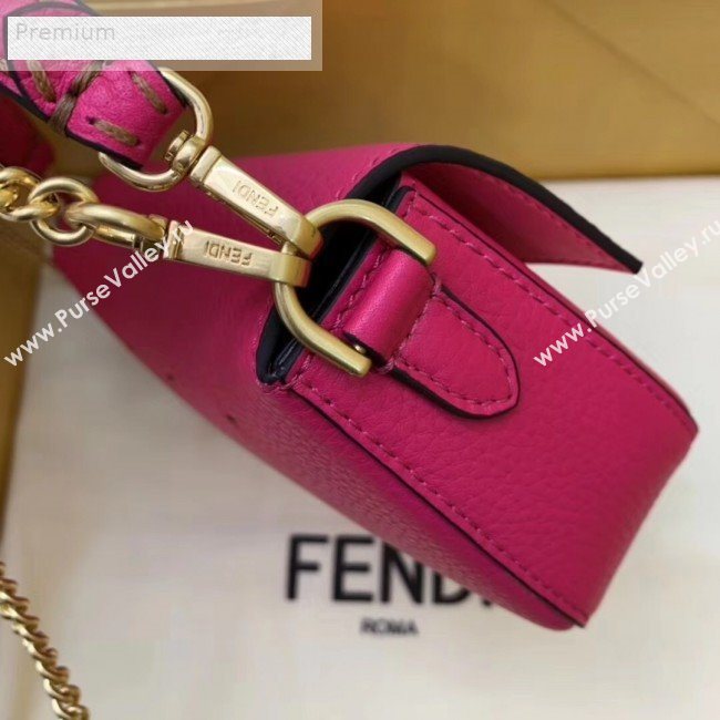 Fendi Litchi Grained Calfskin Mini Baguette Flap Shoulder Bag Hot Pink 2019 (AFEI-9070236)