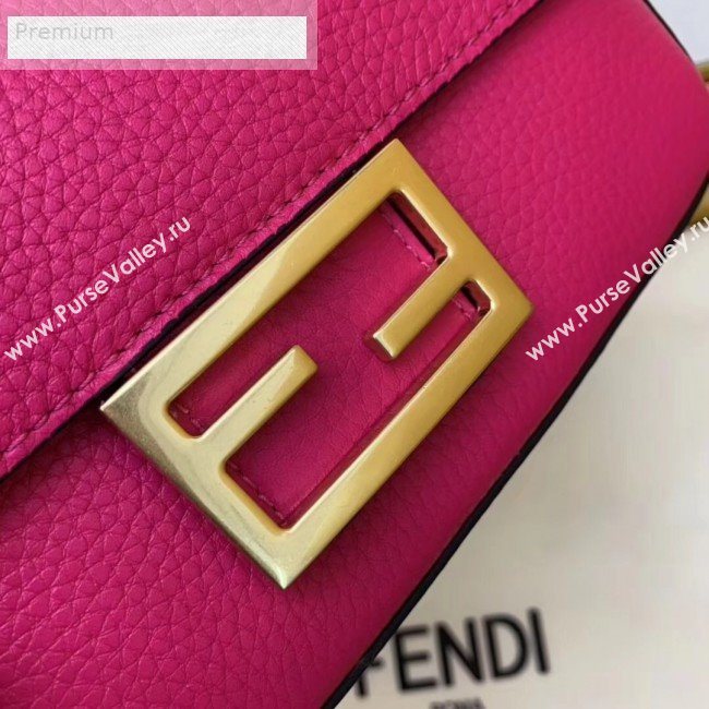 Fendi Litchi Grained Calfskin Mini Baguette Flap Shoulder Bag Hot Pink 2019 (AFEI-9070236)