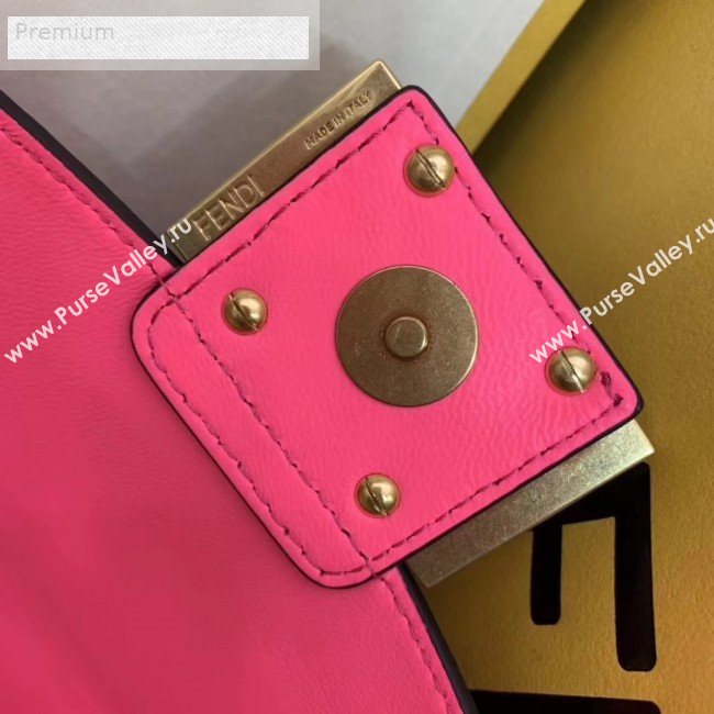 Fendi Litchi Grained Calfskin Mini Baguette Flap Shoulder Bag Hot Pink 2019 (AFEI-9070236)
