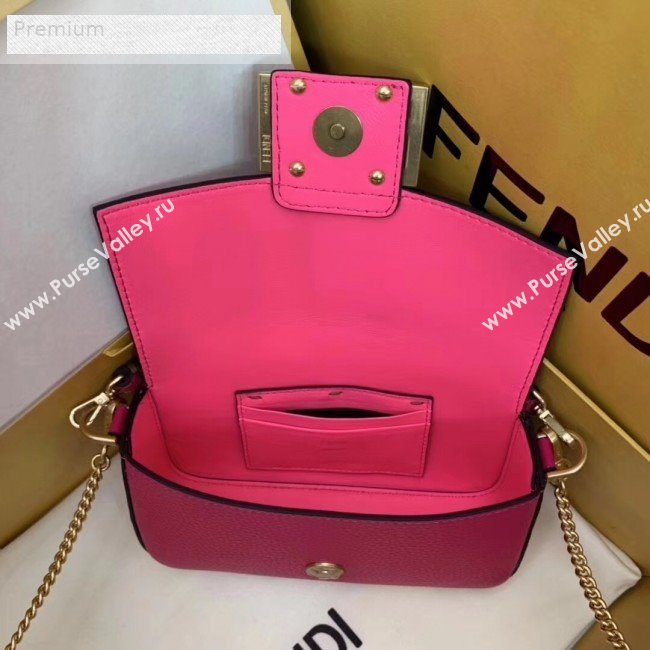 Fendi Litchi Grained Calfskin Mini Baguette Flap Shoulder Bag Hot Pink 2019 (AFEI-9070236)