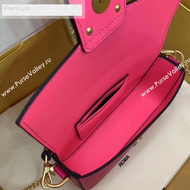 Fendi Litchi Grained Calfskin Mini Baguette Flap Shoulder Bag Hot Pink 2019 (AFEI-9070236)