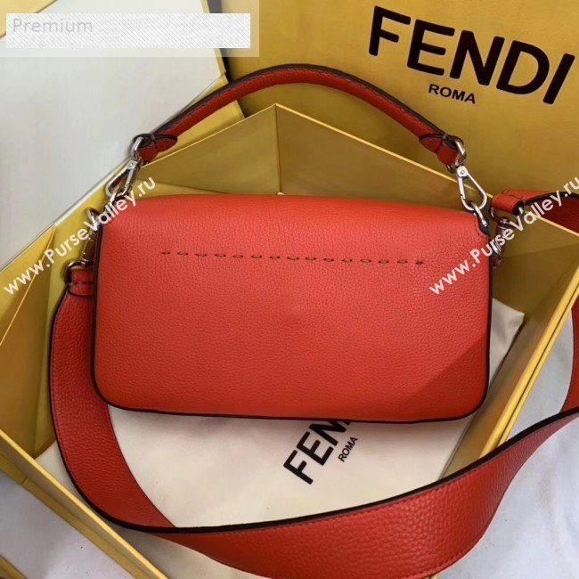 Fendi Litchi Grained Calfskin Medium Baguette Flap Shoulder Bag Orange Red 2019 (AFEI-9070237)