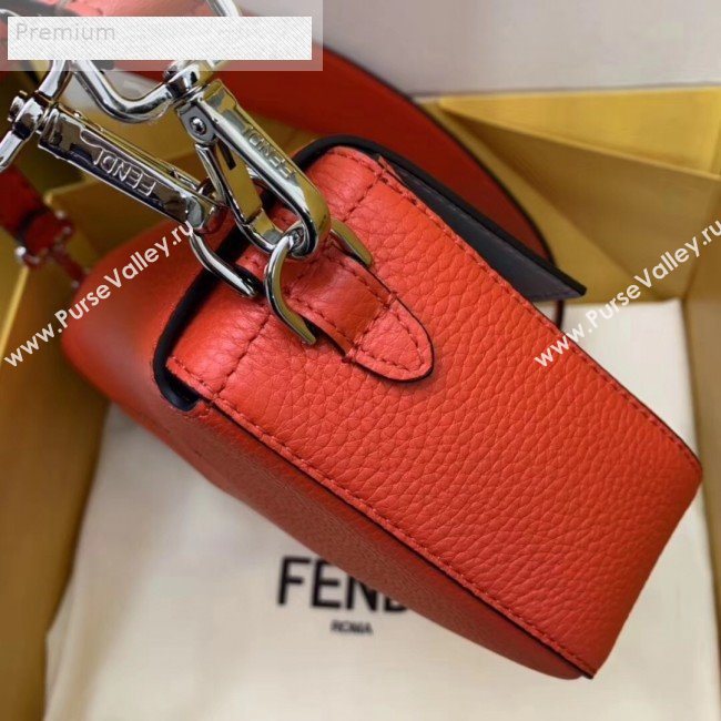 Fendi Litchi Grained Calfskin Medium Baguette Flap Shoulder Bag Orange Red 2019 (AFEI-9070237)