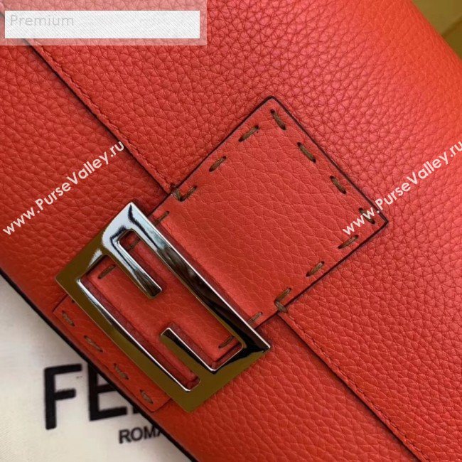 Fendi Litchi Grained Calfskin Medium Baguette Flap Shoulder Bag Orange Red 2019 (AFEI-9070237)