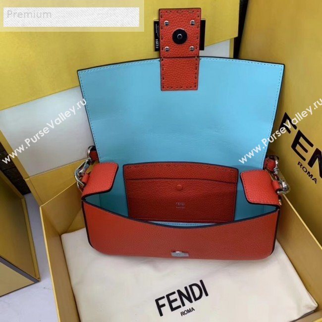 Fendi Litchi Grained Calfskin Medium Baguette Flap Shoulder Bag Orange Red 2019 (AFEI-9070237)