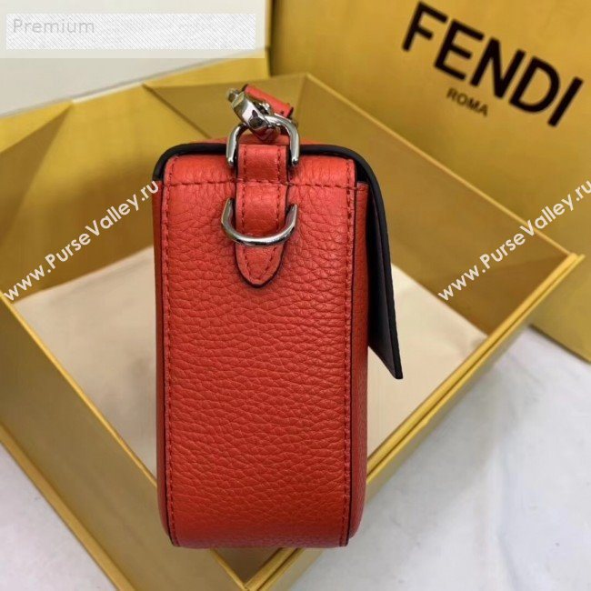 Fendi Litchi Grained Calfskin Medium Baguette Flap Shoulder Bag Orange Red 2019 (AFEI-9070237)